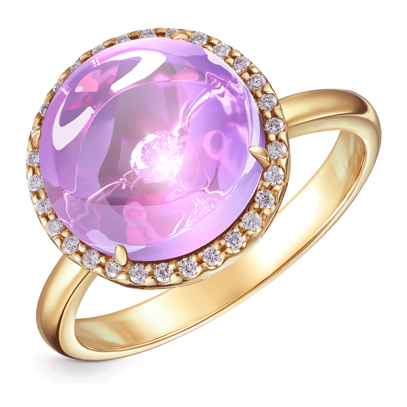 Кольцо из желтого золота с аметистом и бриллиантами