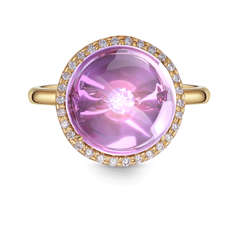 Кольцо из желтого золота с аметистом и бриллиантами