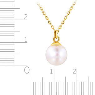 Колье из желтого золота с жемчугом, плетение якорное