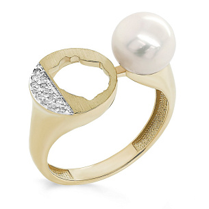 Золотое кольцо с бриллиантами, жемчугом