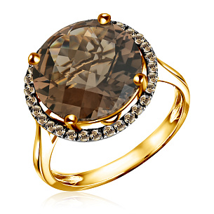 Кольцо из желтого золота с бриллиантами и кварцем