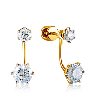 Серьги-джекеты из жёлтого золота с фианитами