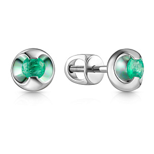 Серьги-пусеты из белого золота с изумрудами