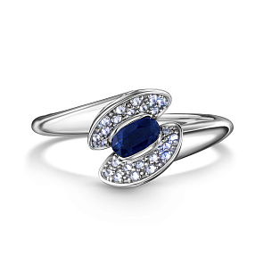 Кольцо из белого золота с сапфиром и бриллиантами