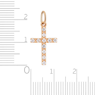 Крест из красного золота с фианитами