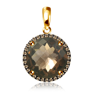 Подвеска из желтого золота с кварцем и бриллиантами