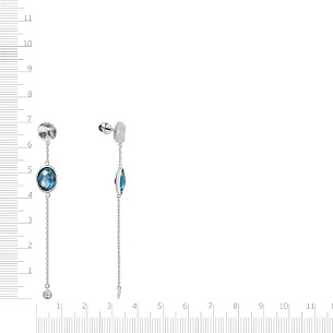 Серьги Пусеты из белого золота с фианитами и топазами, плетение якорное