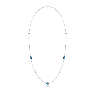 Колье из белого золота с топазом, фианитом, плетение якорное