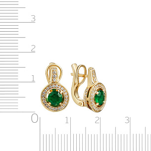 Серьги с английским замком из желтого золота с бриллиантами, изумрудами