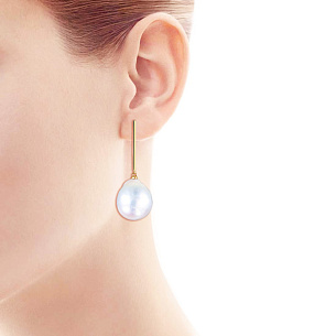 Серьги Пусеты из желтого золота с жемчугом