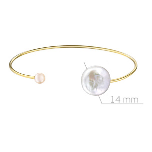 Браслет жесткий из желтого золота с жемчугами