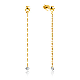 Серьги Пусеты из желтого золота с бриллиантами, плетение якорное