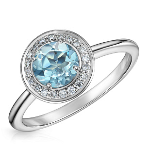 Кольцо из белого золота с топазом и бриллиантами