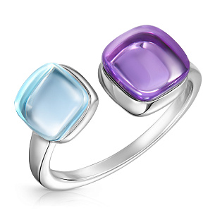 Кольцо из белого золота с топазом, аметистом