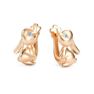 Серьги с английским замком из красного золота с бриллиантом