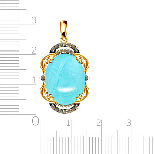 Подвеска из желтого золота с бриллиантами, бирюзой