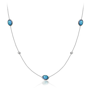 Колье из белого золота с топазом, фианитом, плетение якорное