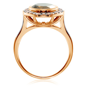 Кольцо из красного золота с бриллиантами и кварцем