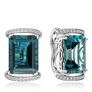 Серьги с английским замком из белого золота с топазами и бриллиантами