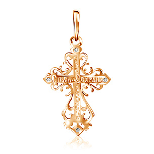 Крест ручной работы с бриллиантами из красного золота