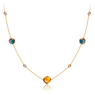 Колье из красного золота с топазом, цитрином, фианитом, плетение якорное