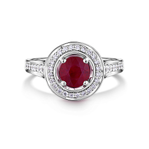 Кольцо из белого золота с бриллиантами и рубином