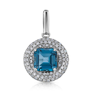 Подвеска из белого золота с бриллиантами, топазом