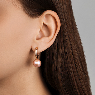 Серьги с английским замком из красного золота с жемчугом