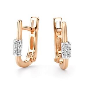 Серьги с английским замком из красного золота с бриллиантом