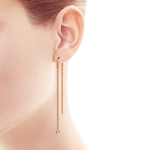 Серьги Продевки из красного золота с фианитом