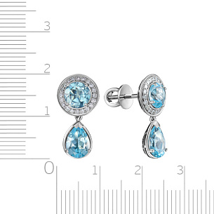 Пусеты из белого золота с бриллиантами и топазом