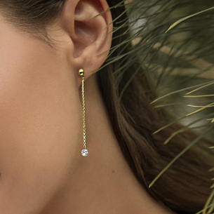 Серьги Пусеты из желтого золота с бриллиантами, плетение якорное