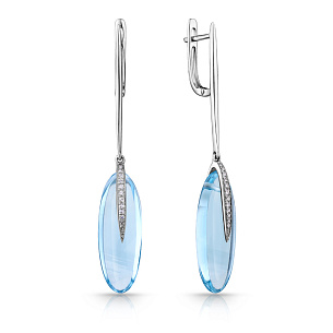 Серьги с английским замком из белого золота с бриллиантами и топазом