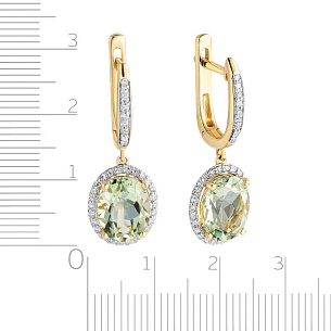 Серьги с английским замком из желтого золота с бриллиантами, аметистом