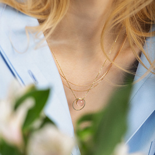 Колье из желтого золота с кварцем, плетение якорное