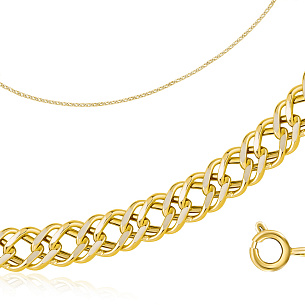 Цепь автомат из желтого золота, плетение двойной ромб