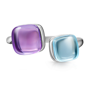 Кольцо из белого золота с топазом, аметистом