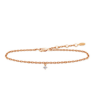 Браслет декоративный из красного золота с бриллиантом, плетение якорное