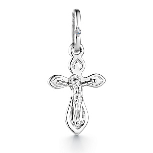 Крест из белого золота с бриллиантом