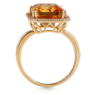 Кольцо из желтого золота с цитрином и бриллиантами