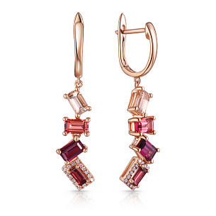 Серьги с английским замком из красного золота с бриллиантом