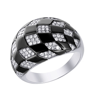Кольцо из белого золота с бриллиантами, эмалью