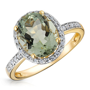 Кольцо из желтого золота с бриллиантами и аметистом