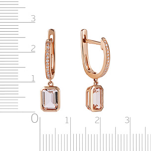 Серьги с английским замком из красного золота с бриллиантами и морганитами