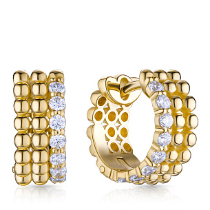 Серьги Конго из желтого золота с фианитом