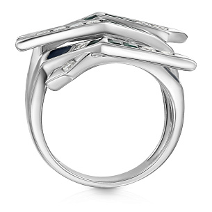 Кольцо из белого золота с бриллиантами, изумрудами, эмалью