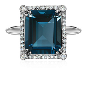 Кольцо из белого золота с бриллиантами, топазом