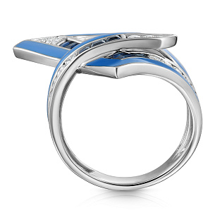 Кольцо из белого золота с бриллиантами, сапфирами, эмалью