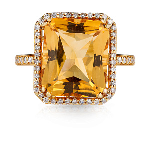 Кольцо из желтого золота с цитрином и бриллиантами