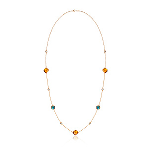 Колье из красного золота с топазом, цитрином, фианитом, плетение якорное